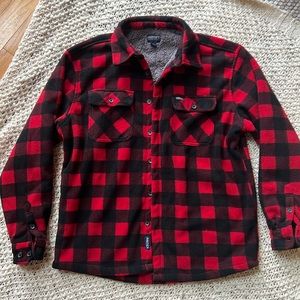 Men's Smith's Workwear Plaid Sherpa-Lined Cotton Flannel Shirt Jacket- Large